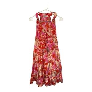 Vernacular Floral Red and Pink Pattern Mini Dress Size Small